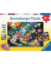 Puzzle pentru copii Ravensburger din 2 x 12 piese - Animale în spațiu -1