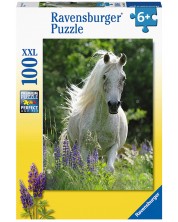 Puzzle pentru copii Ravensburger din 100 XXL piese - Cal alb printre flori -1