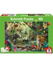 Puzzle pentru copii 100 de piese de puzzle pentru copii Schmidt - Viața colorată în junglă 