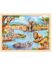 Puzzle din lemn pentru copii Goki - African Savannah, 96 de piese	