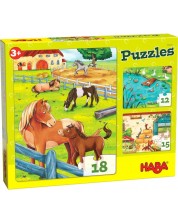 Puzzle pentru copii Haba - Animalele din ferma, 3 bucati -1