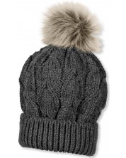Pălărie tricotată pentru copii cu ciucuri Sterntaler - 53 cm, 2-4 ani, gri închis -1
