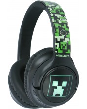 Căști pentru copii cu microfon OTL Technologies - Minecraft, LED, wireless, negre