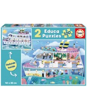 Puzzle Educa 2 x 100 piese pentru copii - Navă în exterior și în interior -1