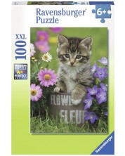 Puzzle pentru copii Ravensburger  din 100 XXL piese - Pisicuta printre flori -1