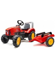 Tractor pentru copii Falk - Cu capac de deschidere, pedale si remorca, rosu -1