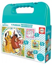 Puzzle in valiza pentru copii Educa 4 în 1 - Animale Disney -1