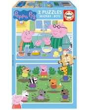 Puzzle de lemn pentru copii Educa din 2 х 25 de piese - Purcelușa Peppa