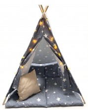Cort pentru copii Ginger Home - Little Stars, tipi, cu luminițe LED, gri - imagine 1