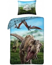 Set lenjerie de pat pentru copii Halantex - Jurassic world, albastru