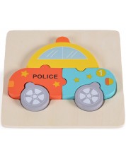 Puzzle din lemn pentru copii Moni Toys - Masina de politie, 5 piese -1