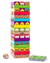 Joc pentru copii Woody - Turnul de echilibru colorată cu zar, animale -1