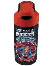 Sticlă de apă Graffiti Superman - Neagră, cu pai, 500 ml