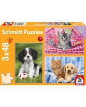 Puzzle pentru copii 3 x 48 de piese Schmidt Puzzle - Cele mai simpatice animale ale mele