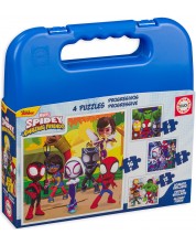 Puzzle in valiza pentru copii  Educa 4 în 1 - Spider-Man și prietenii săi uimitori