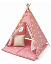 Cort pentru copii Ginger Home - Little Stars, tipi, cu luminițe LED, roz