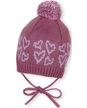 Căciulă de iarnă cu ciucuri Sterntaler – inimi, 41 cm, 4-5 luni, roz