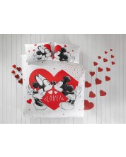 Set lenjerie de pat TAC Licensed - Minnie & Mickey Heart, 100% bumbac 