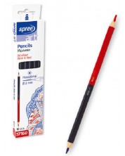 Creion cu doua varfuri SpreeArt - Hexagonal, Ø 3 mm, Albastru si rosu