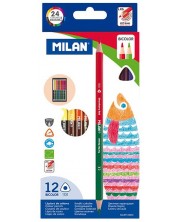 Creioane colorate cu 2 varfuri Milan - Triangular Bicolour, 24 culori