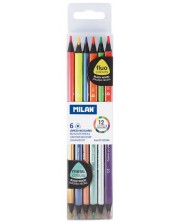Creioane colorate cu 2 varfuri Milan - Triangular Bicolour Metal, 12 culori -1
