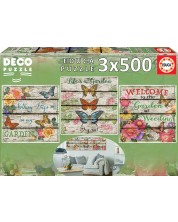 Puzzle Educa de 3 x 500 piese -  Bun venit in gradina