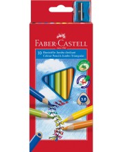 Creioane jumbo triunghiulare Faber-Castell - 10 culori, cu ascutitoare
