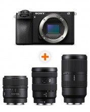 Aparat foto Sony - Alpha A6700, Black + Obiectiv Sony - E, 15mm, f/1.4 G + Obiectiv Sony - E, 16-55mm, f/2.8 G + Obiectiv Sony - E, 70-350mm, f/4.5-6.3 G OSS