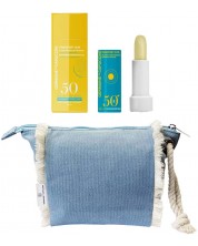 Germaine de Capuccini Set Feel Sun - Fluid și Balsam pentru buze, 50 ml + 4.5 g + Gentă de toaletă albastră -1