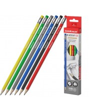 Creioane de grafit Erich Krause Academy 101 - НВ, cu o radieră, 12 buc.