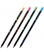 Creion grafit Adel Blackline Party - HB, cu radiera, asortiment -1
