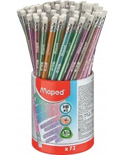 Creion grafit Maped - Glitter, HB, cu gumă de șters, asortiment