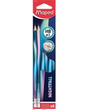 Creioane grafit Maped Nightfall - HB, cu radiera, 6 bucăți -1