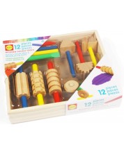 Set joc Smart Baby - Unelte din lemn pentru plastilină, 12 piese  -1