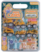 Set pentru joc Raya Toys -Mașini de construcții, Benzinărie cu indicatoare rutiere
