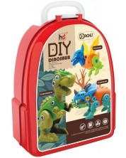Set de joacă cu valiză Raya Toys - 3 dinozauri de asamblat cu o șurubelniță