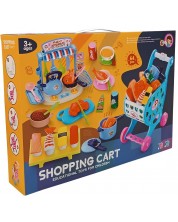Set de joc Raya Toys - Cărucior de piață cu bucătărie, 64 de piese, albastru -1