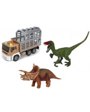 Set pentru joc Raya Toys - Camion cu dinozauri, cu muzică și lumini, 1:16