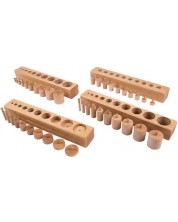 Set de joacă Smart Baby - cilindri din lemn Montessori cu mâner, 40 de bucăți