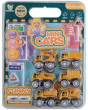 Set joc Raya Toys - Mașini de construcții cu indicatoare rutiere