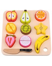 Set de joc Tooky Toy - Fructe din lemn pentru taiere cu tava -1