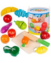 Set de jocuri Iso Trade - Fructe și legume din lemn într-o găleată -1
