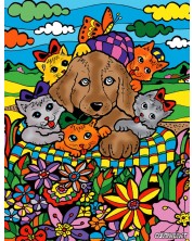 Tablou de colorat ColorVelvet - Pisici și câine, 29,7 x 21 cm