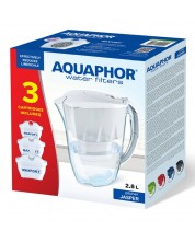Cană de filtrare apă Aquaphor - Jasper, 190067, 3 filtre, 2,8 l, albă