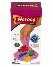 Nisip kinetic in cutie Heroes - Culoare roz, cu 4 figurine -1