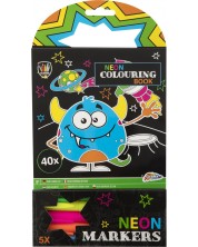 Carte de colorat Grafix - Monster, Cu 5 Markere Neon -1