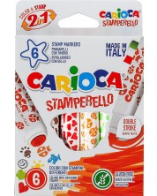 Set markere Carioca Stamperello - 6 culori, cu stampile