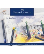 Set de creioane colorate Faber-Castell Goldfaber - 24 culori, într-o cutie metalică