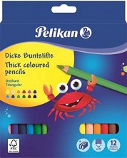 Un set de creioane triunghiulare colorate Pelikan – Jumbo, 12 culori