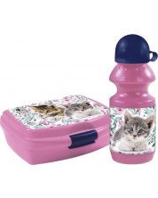 Set Derform - Cu pisicute, roz, sticlă și cutie pentru mâncare  -1